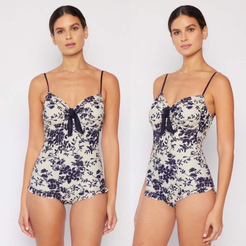 Floral Ruffle Open Back One Piece Swim